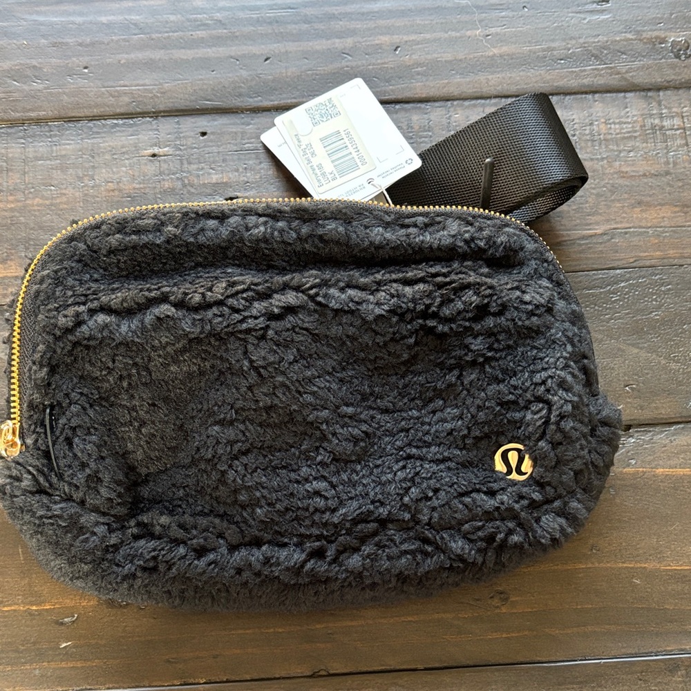 Lululemon Black Fleece Sherpa Belt Bag Gold hardware NWT